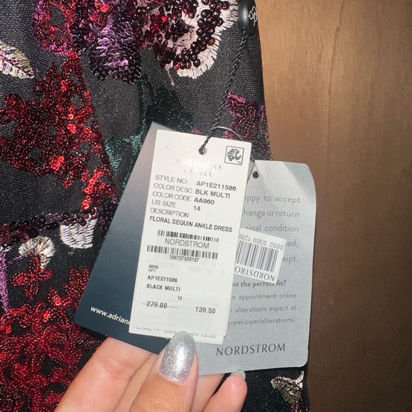 Adrianna Papell black multi floral sequin ankle dress 14 NEW WITH TAGS - Picture 6 of 7